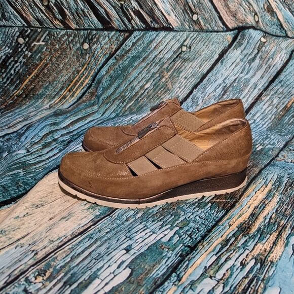 Brunate Size 40 Tan Gold Leather Suede Platform Sneakers with Zipper - Picture 2 of 10